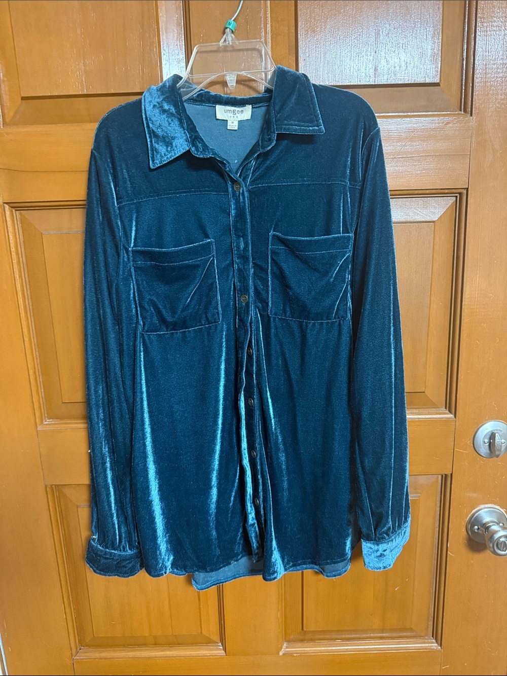 Umgee Teal Velvet Button-Up Shirt Jacket